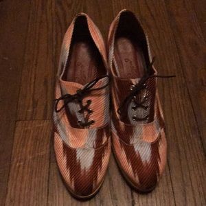 Anthropologie heeled fabric wingtip